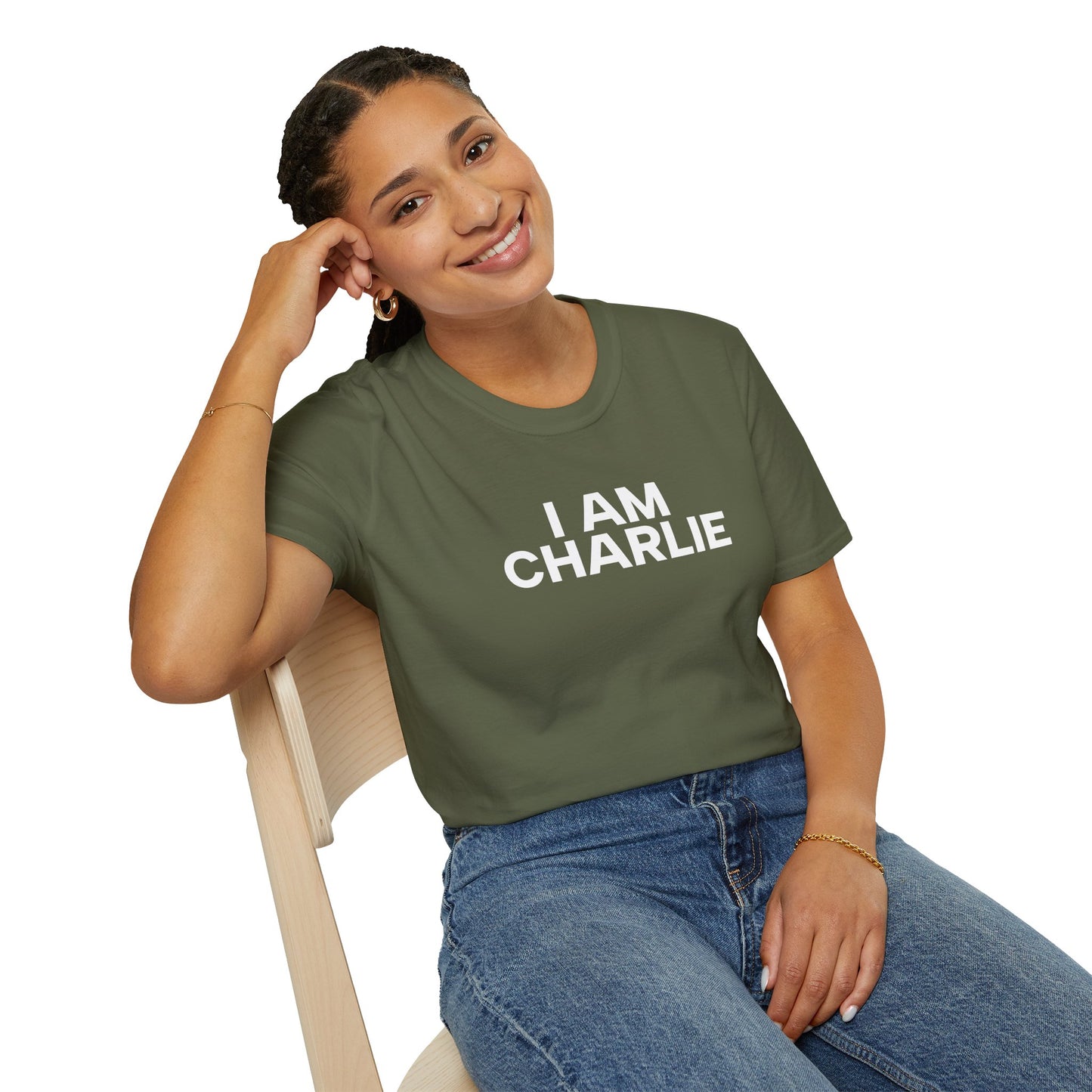 I AM CHARLIE White Font Unisex Softstyle T-Shirt