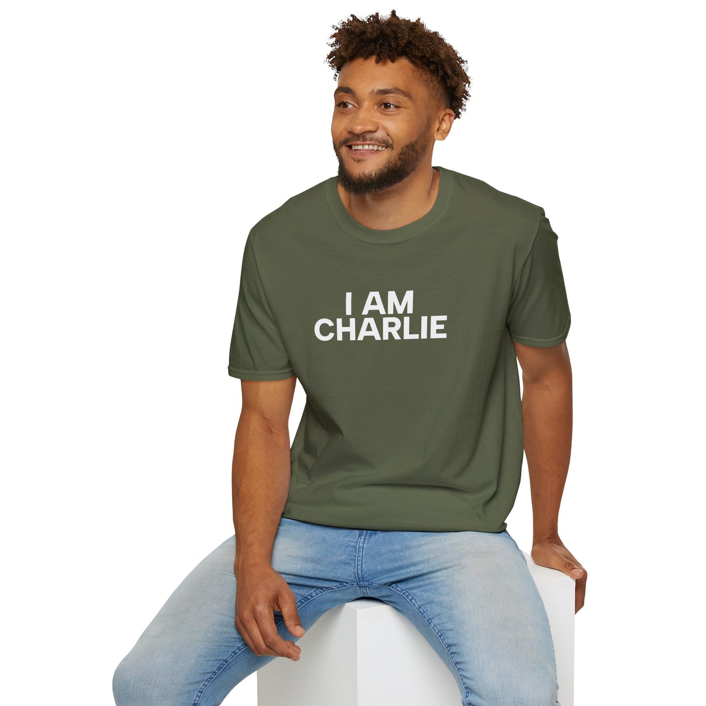 I AM CHARLIE White Font Unisex Softstyle T-Shirt