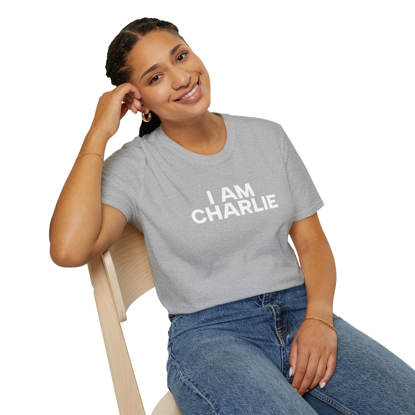 I AM CHARLIE White Font Unisex Softstyle T-Shirt