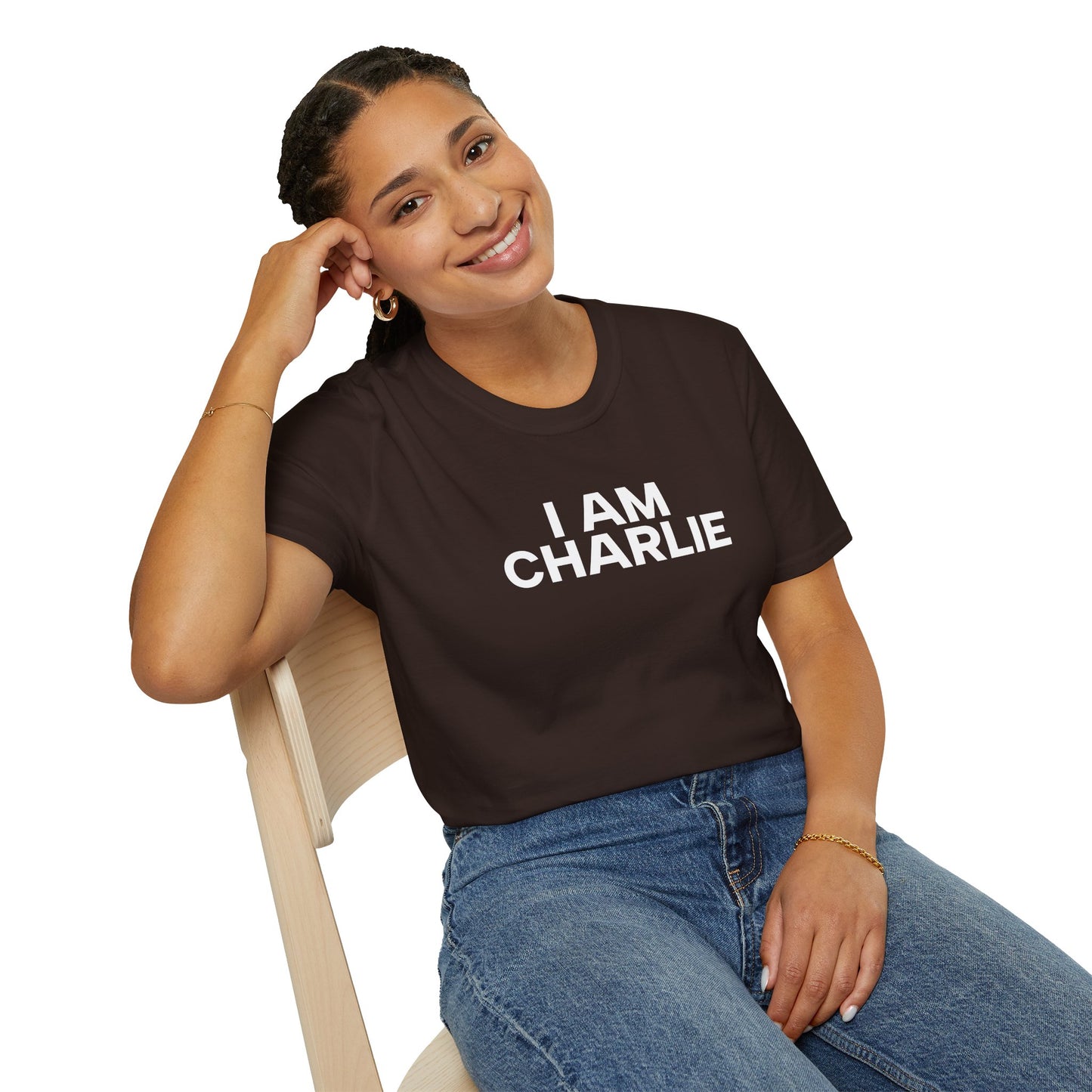 I AM CHARLIE White Font Unisex Softstyle T-Shirt