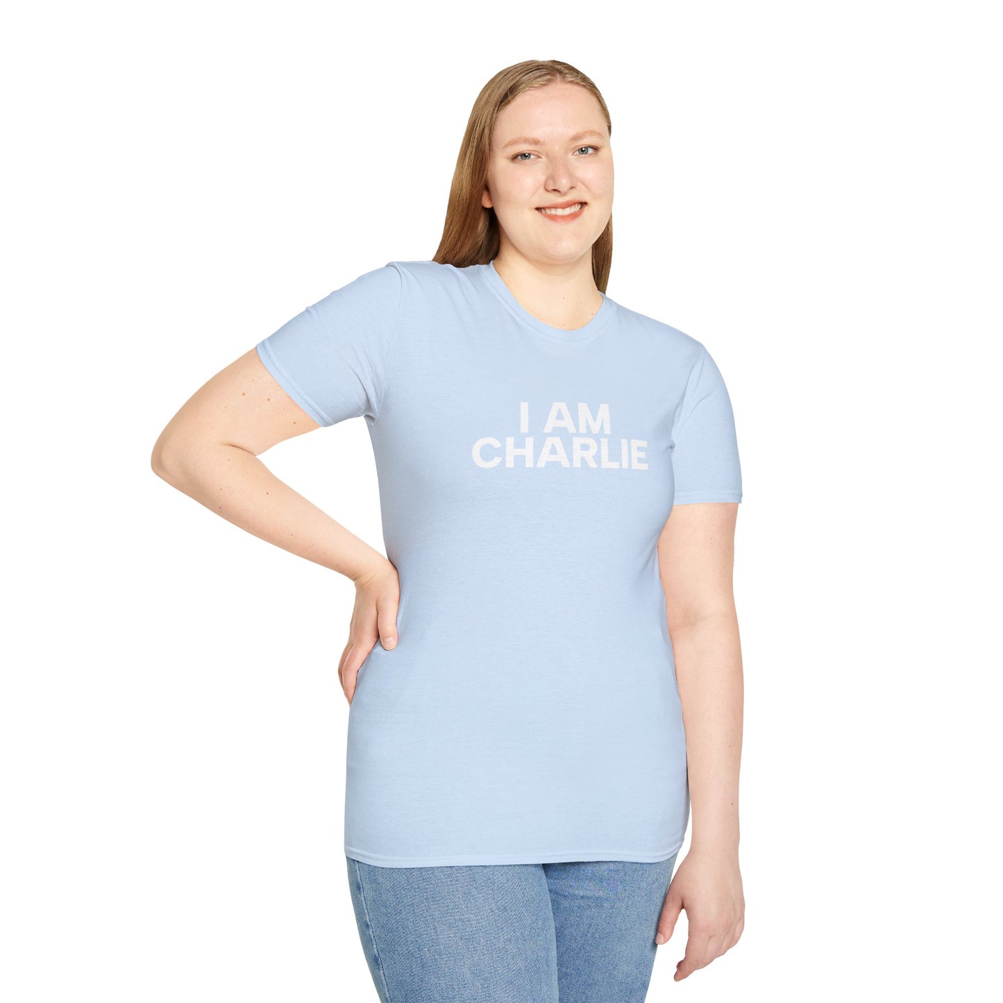 I AM CHARLIE White Font Unisex Softstyle T-Shirt