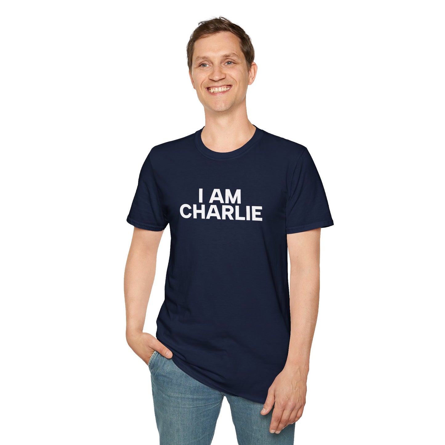 I AM CHARLIE White Font Unisex Softstyle T-Shirt