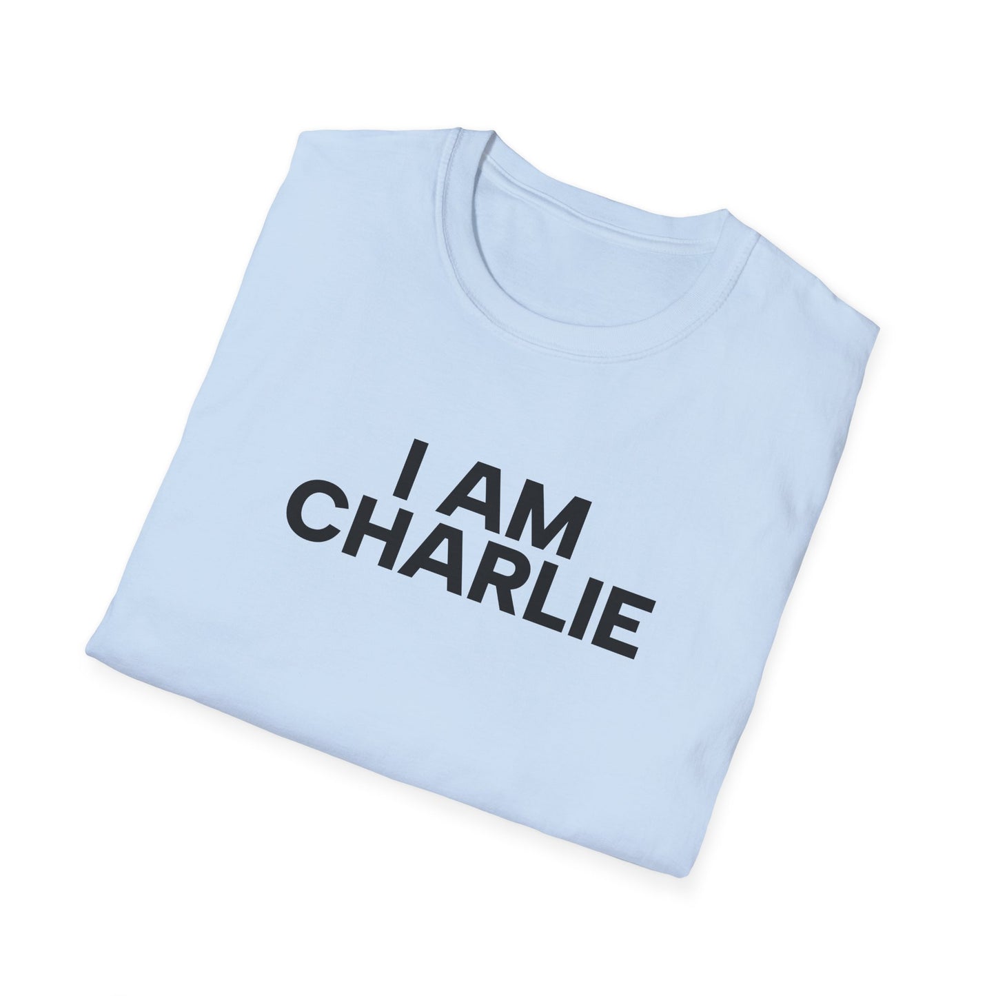 I AM CHARLIE Black Font Unisex Softstyle T-Shirt
