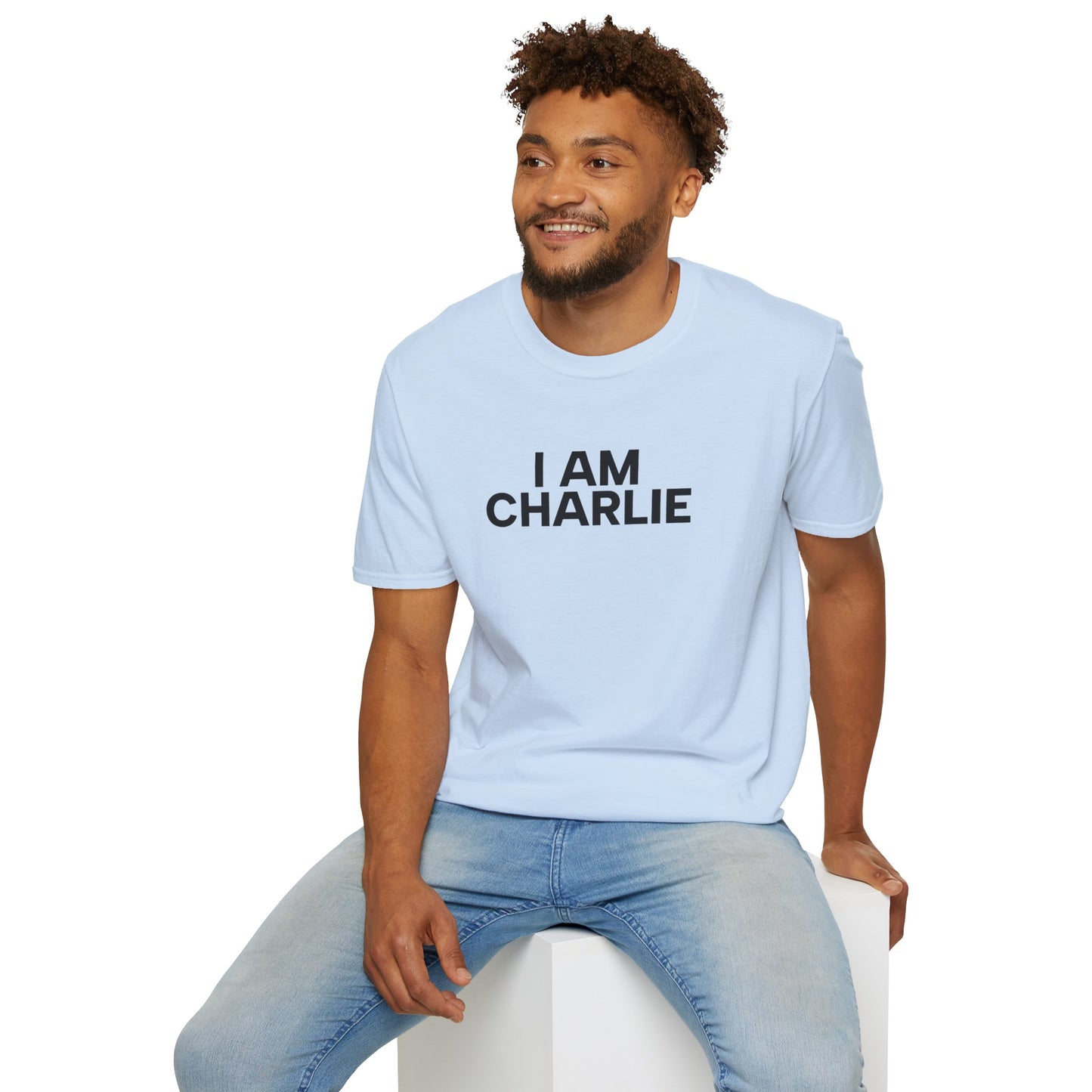 I AM CHARLIE Black Font Unisex Softstyle T-Shirt