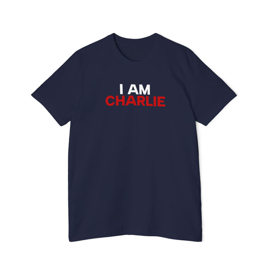 Made In USA I AM CHARLIE Blue w/ White & Red Font Unisex T-Shirt