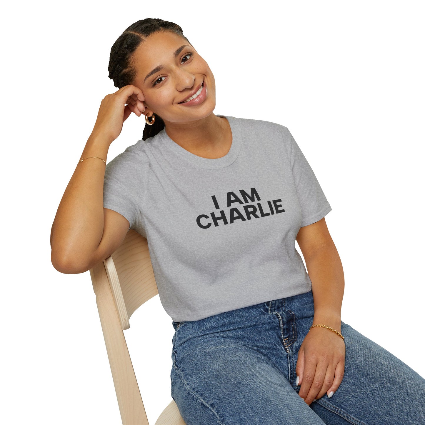 I AM CHARLIE Black Font Unisex Softstyle T-Shirt
