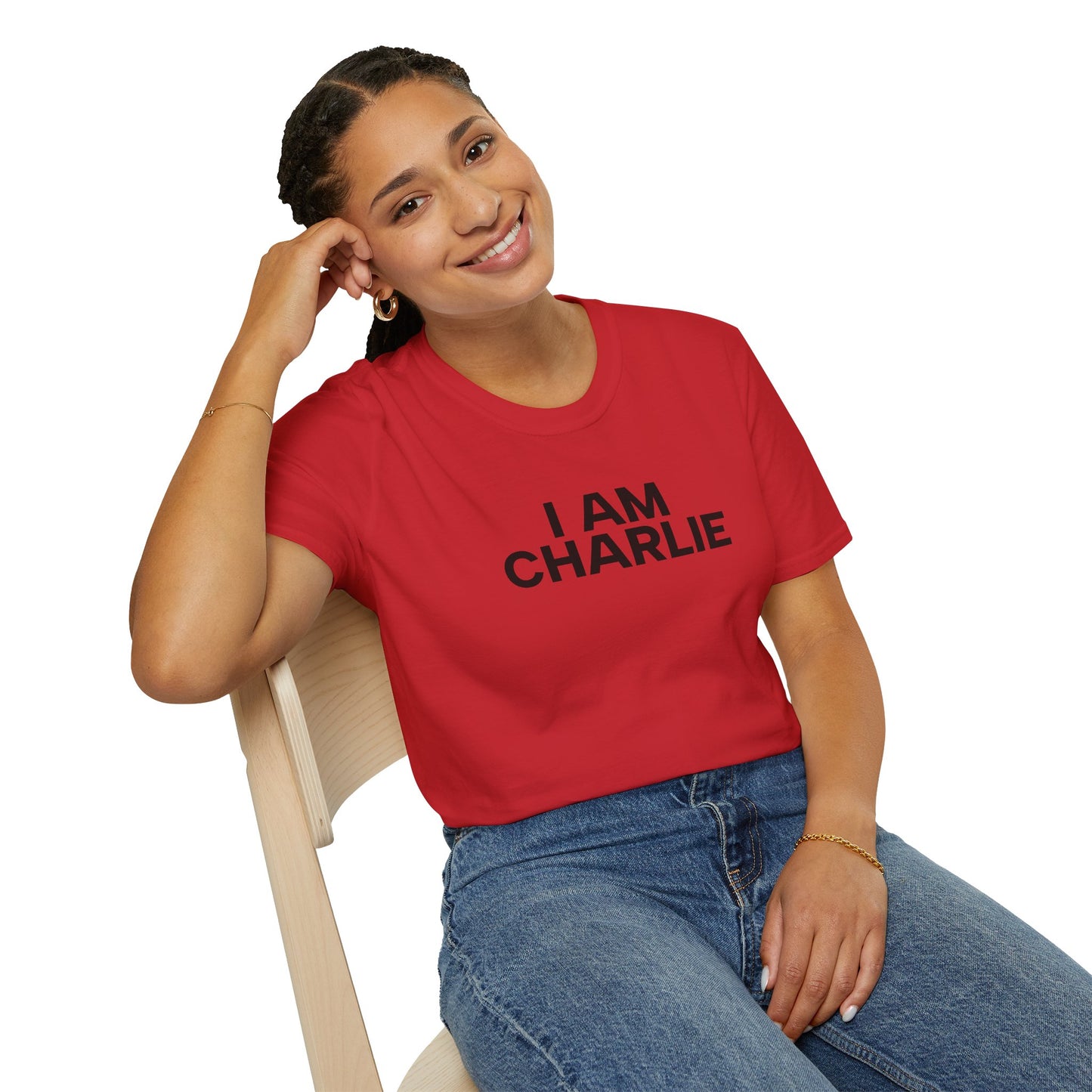 I AM CHARLIE Black Font Unisex Softstyle T-Shirt