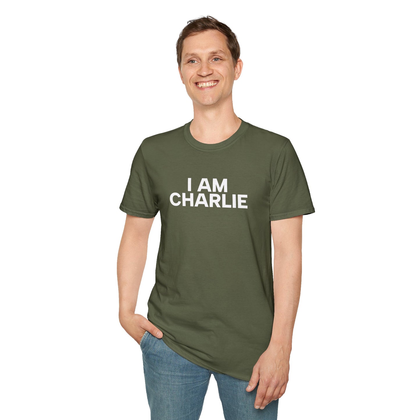 I AM CHARLIE White Font Unisex Softstyle T-Shirt