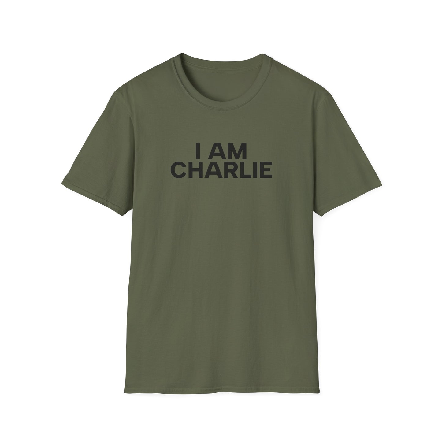 I AM CHARLIE Black Font Unisex Softstyle T-Shirt