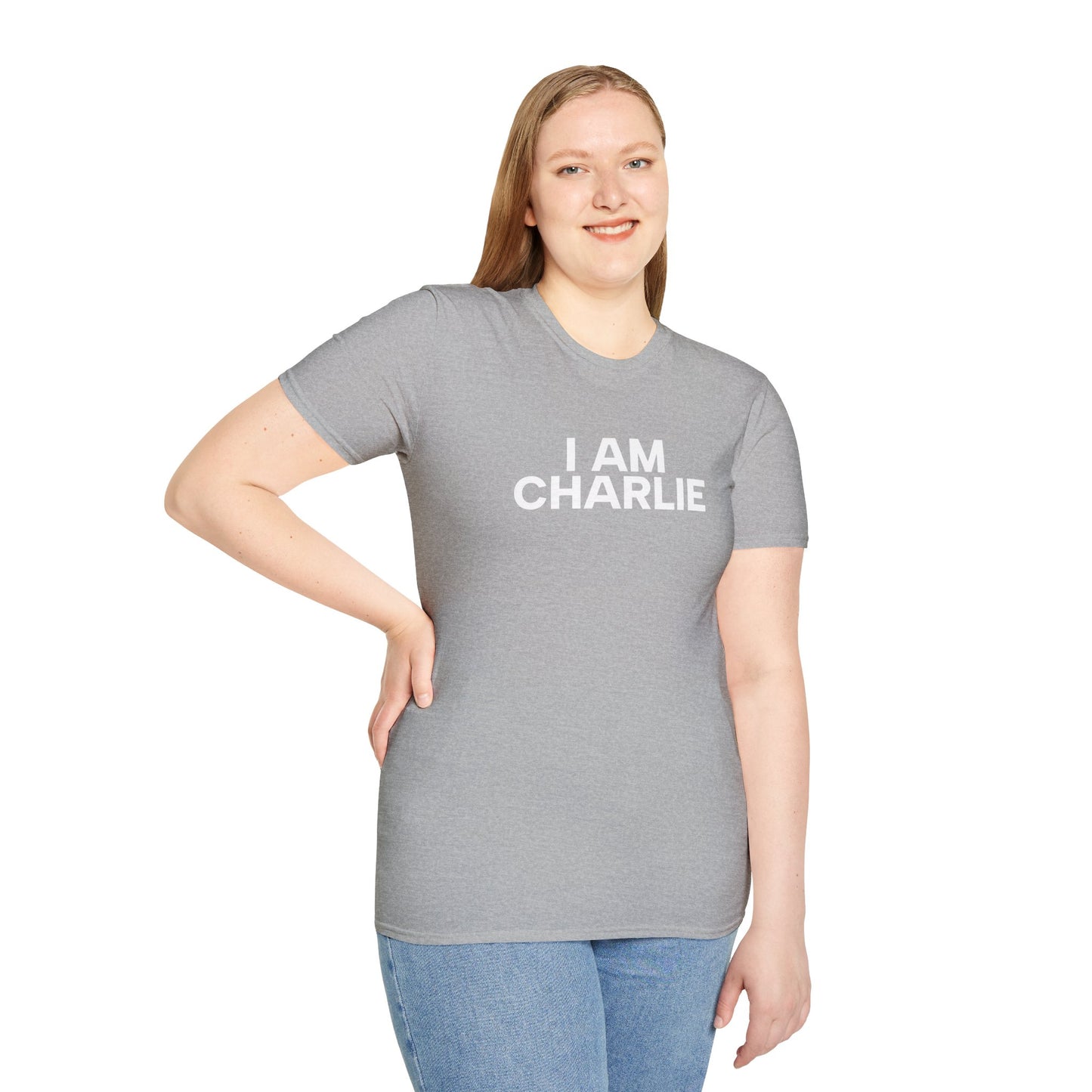 I AM CHARLIE White Font Unisex Softstyle T-Shirt