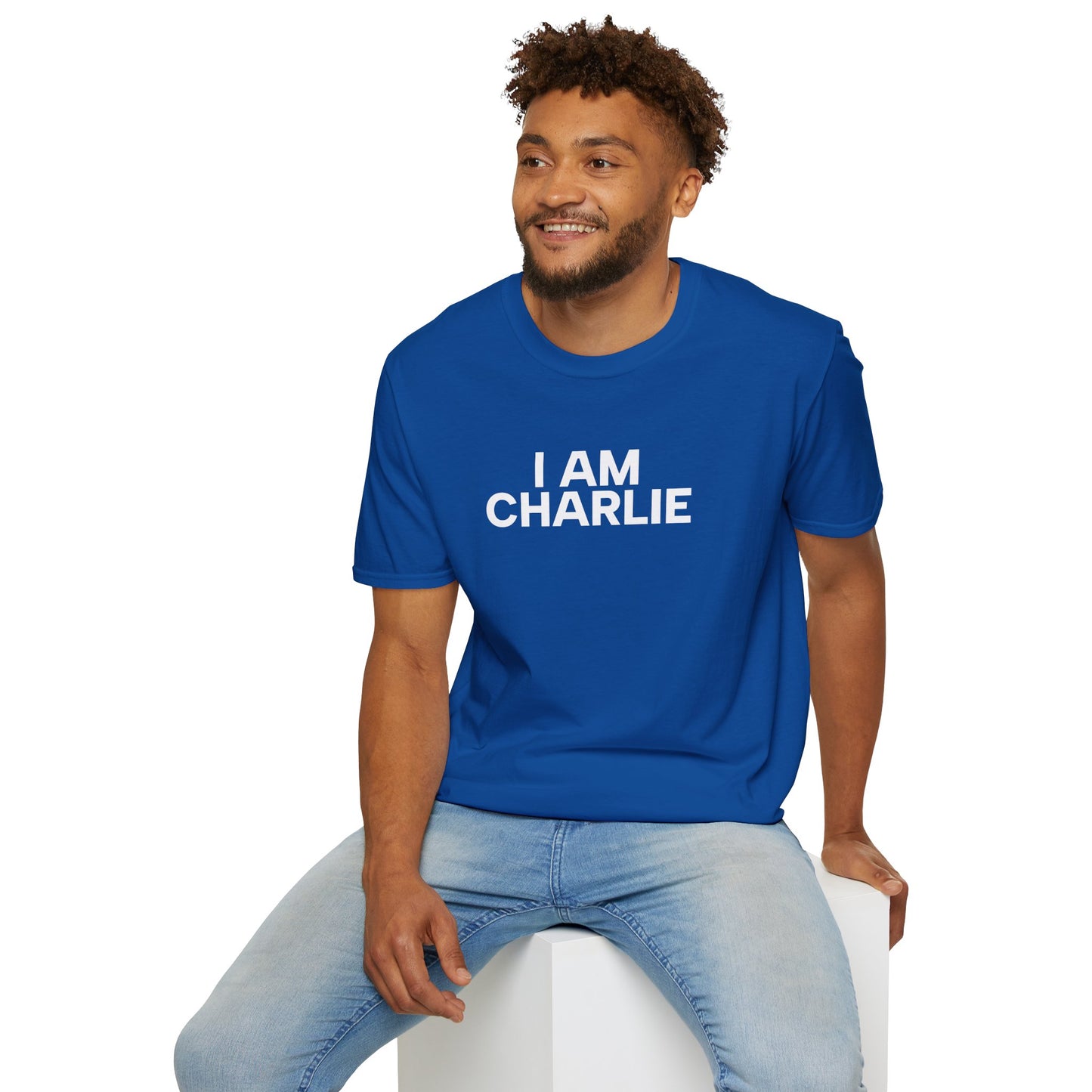 I AM CHARLIE White Font Unisex Softstyle T-Shirt
