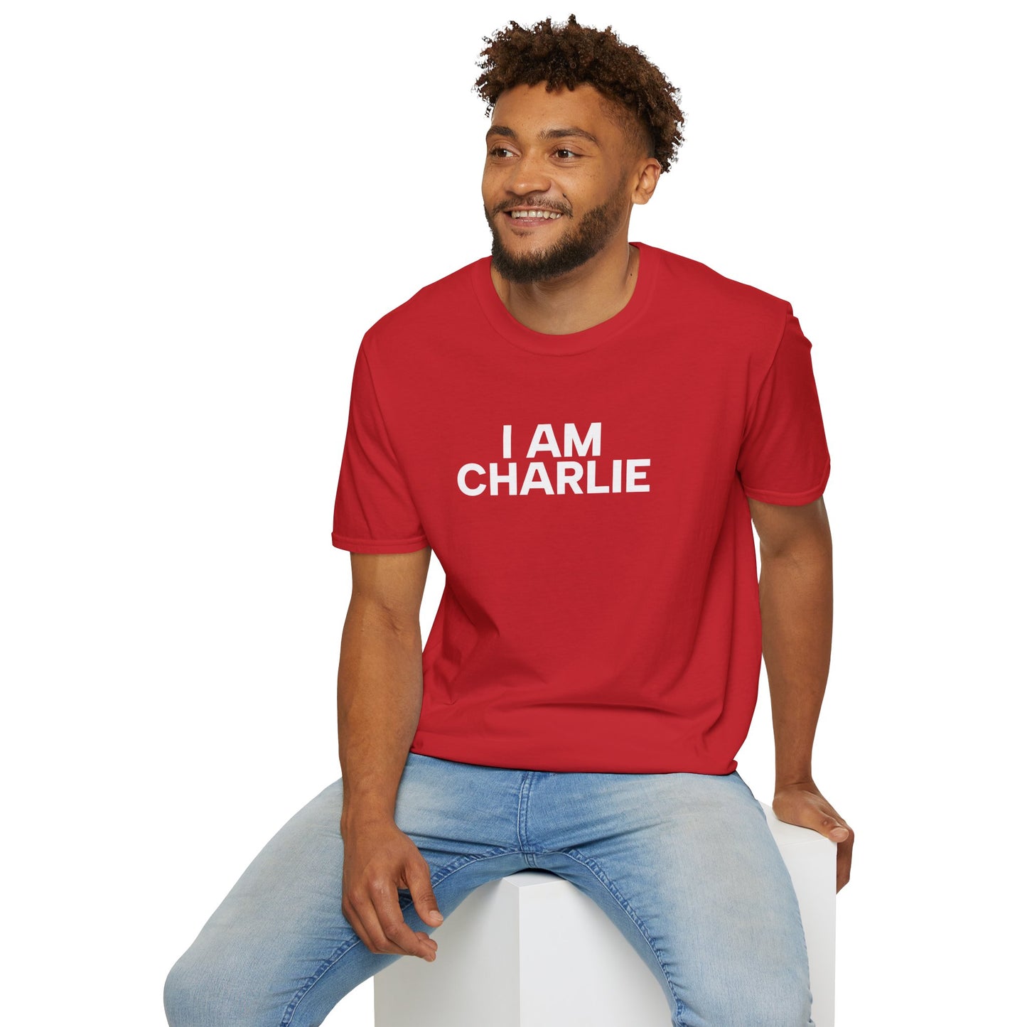I AM CHARLIE White Font Unisex Softstyle T-Shirt