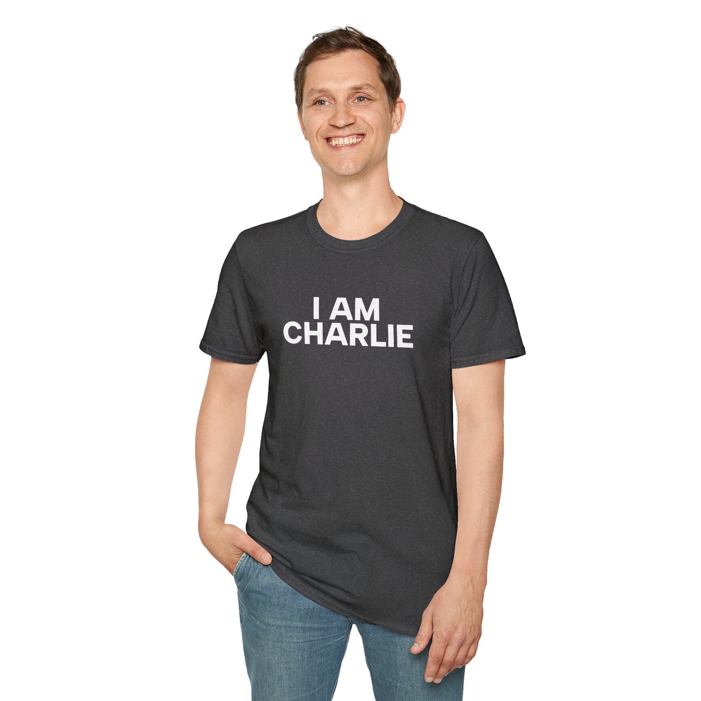 I AM CHARLIE White Font Unisex Softstyle T-Shirt