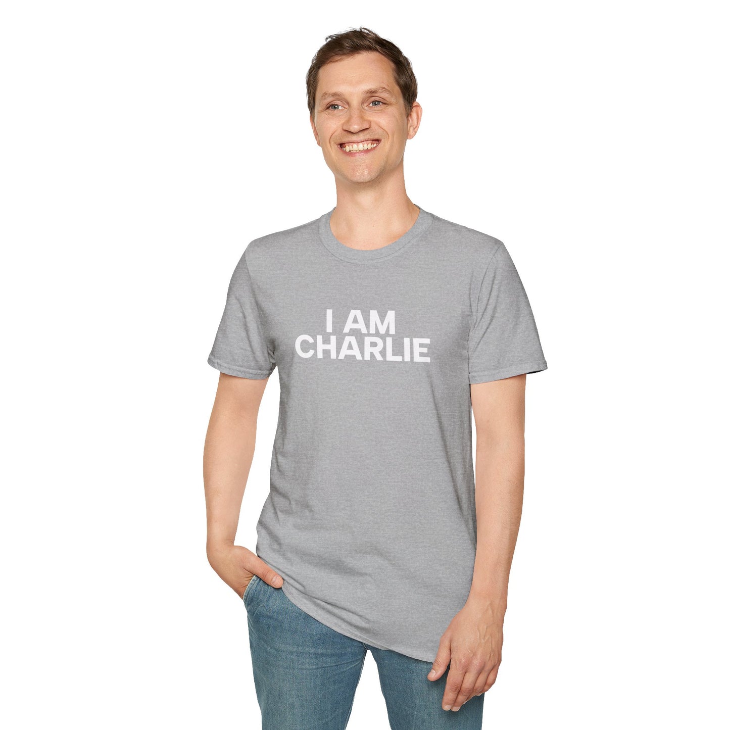 I AM CHARLIE White Font Unisex Softstyle T-Shirt