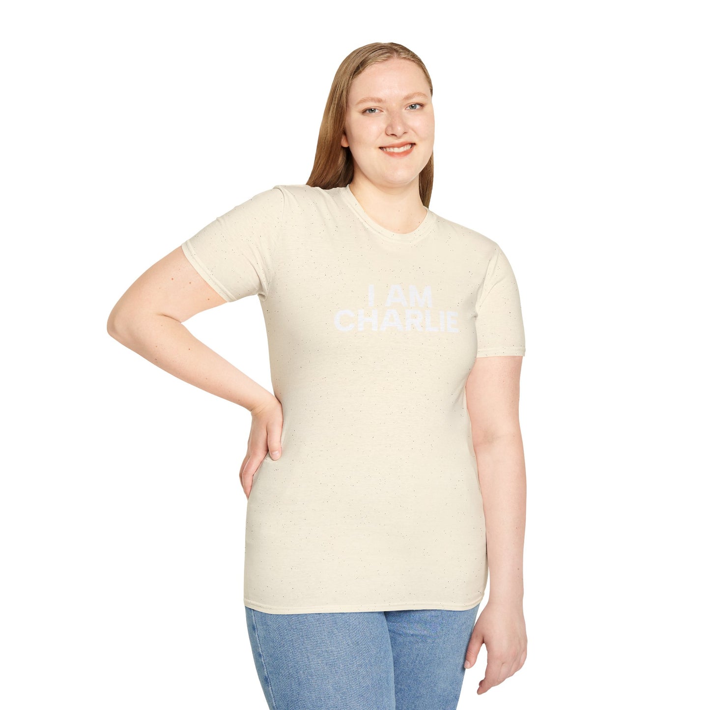 I AM CHARLIE White Font Unisex Softstyle T-Shirt