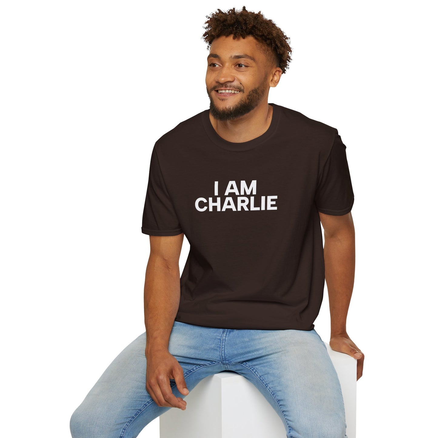 I AM CHARLIE White Font Unisex Softstyle T-Shirt