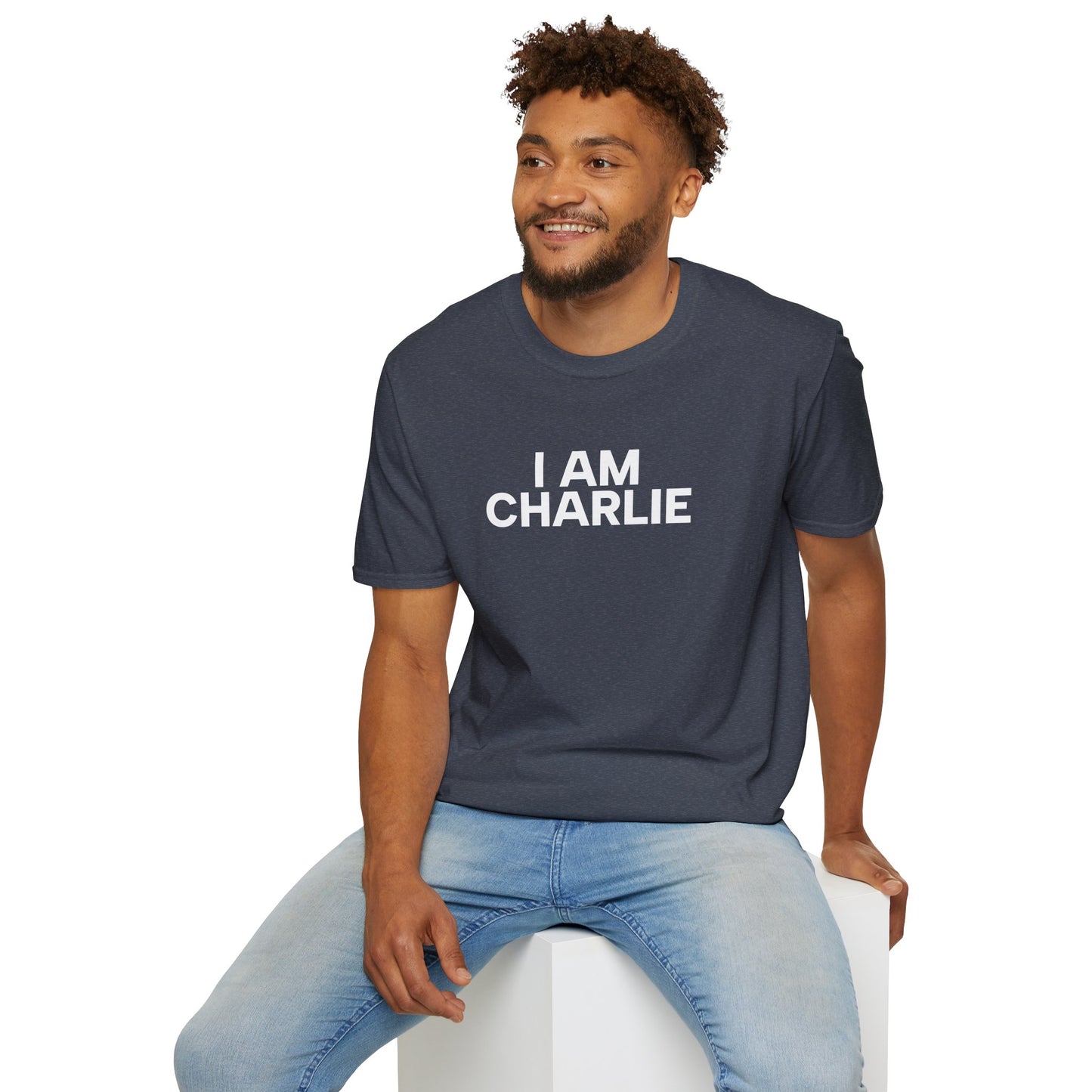 I AM CHARLIE White Font Unisex Softstyle T-Shirt